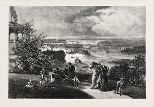 LOOKING UP THE OTTAWA, FROM PARLIAMENT GROUNDS, CANADA, NINETEENTH CENTURY ENGRAVING