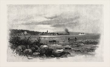 VILLAGE OF SAULT STE. MARIE, CANADA, NINETEENTH CENTURY ENGRAVING