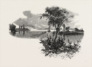 THE UPPER LAKES, AT MICHIPICOTEN ISLAND, CANADA, NINETEENTH CENTURY ENGRAVING