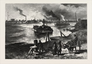 WINNIPEG, FROM ST. BONIFACE FERRY LANDING, CANADA, NINETEENTH CENTURY ENGRAVING