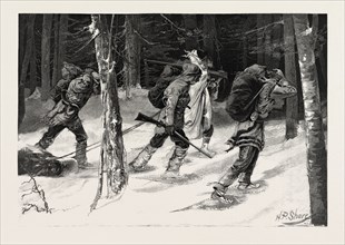 INDIAN TRAPPERS OF THE NORTH-WEST, CANADA, NINETEENTH CENTURY ENGRAVING