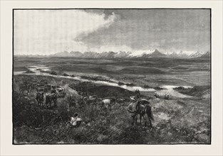 NEAR FORT CALGARRY, LOOKING TOWARDS THE ROCKY MOUNTAINS, CANADA, NINETEENTH CENTURY ENGRAVING