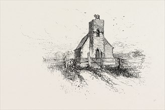 OLD CHURCH NEAR LANDING, CANADA, NINETEENTH CENTURY ENGRAVING