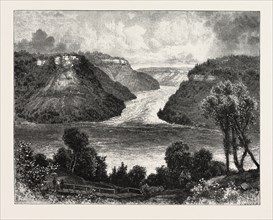 NIAGARA DISTRICT, EXIT OF THE RIVER FROM WHIRLPOOL, CANADA, NINETEENTH CENTURY ENGRAVING