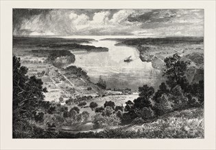 NIAGARA RIVER, FROM QUEENSTON HEIGHTS, CANADA, NINETEENTH CENTURY ENGRAVING