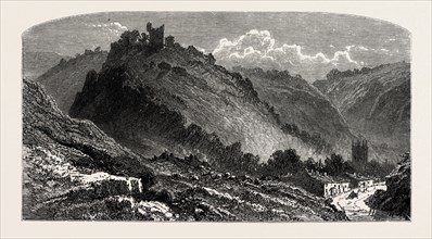 Peveril Castle, also Castleton Castle or Peak Castle, overlooking the village of Castleton in the