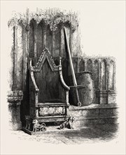 Coronation Chair, with Sword and Shield of Edward III., Westminster Abbey, LONDON, UK, britain,