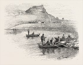 SALMON-FISHING NEAR STIRLING, a city and former ancient burgh in Scotland. UK