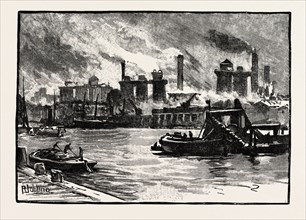 BLAST FURNACES, FROM THE RIVER, MIDDLESBROUGH, a large town situated on the south bank of the River