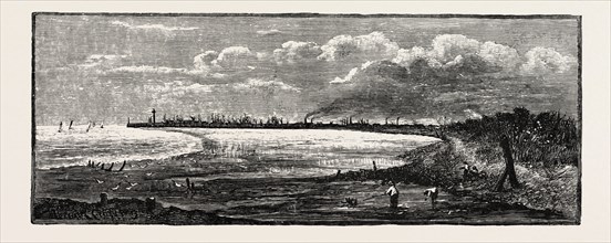 DISTANT VIEW OF GREAT GRIMSBY, UK. Grimsby (or archaically Great Grimsby) is a seaport on the