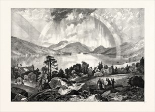 LAKE GEORGE. THOMAS MORAN,  England was an American painter and printmaker of the Hudson River