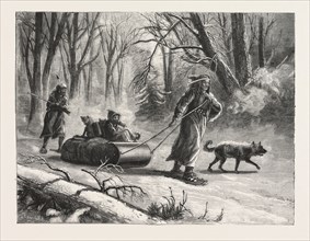 WINTER IN THE FAR WEST: AN INDIAN SLEDGE JOURNEY, US, USA, America, United States, engraving 1876