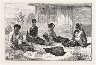 CEYLON COFFEE PICKERS, Sri Lanka, engraving 1876