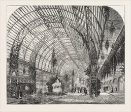 WESTMINSTER AQUARIUM AND WINTER GARDEN : THE CENTRAL HALL, LONDON, ENGRAVING 1876, UK, britain,