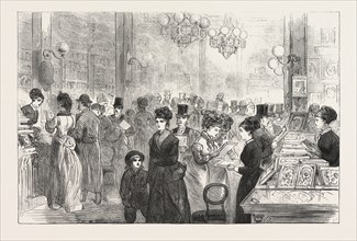 CHOOSING VALENTINES IN THE NINETEENTH CENTURY. VALENTINE'S DAY, ENGRAVING 1876