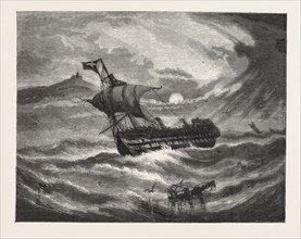 NEARING HOME. ENGRAVING 1876, BOAT, VESSEL, MARITIME, SEA