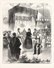 THE QUEEN'S VISIT TO THE LONDON HOSPITAL; PRESENTING THE ADDRESS IN THE PAVILION. ENGRAVING 1876,
