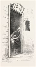 WATCH DOG OF A GAMBLING DEN, THE CHINESE QUARTERS, SAN FRANCISCO, ENGRAVING 1876, US, USA, America,