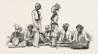 TYPES OF THE JAVANESE MUSICIANS AND DANCERS ENGRAVING 1876 Indonesia