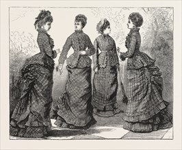 CONTINENAL BASQUE, LONG ROUND OVERSKIRT, AND WALKING SKIRT, BACK AND FRONT, fashion for april,