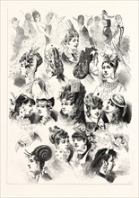 NEW HEAD-DRESSES: SUGGESTIONS FOR THE COMING SEASON, ENGRAVING 1876, UK, britain, british, europe,