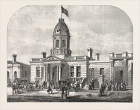 FREEMASONRY IN SOUTH LONDON: NEW MASONIC HALL, CAMBERWELL, ENGRAVING 1876, UK, britain, british,