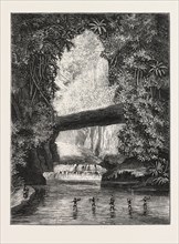 Central African exploration with Lieut. Cameron, crossing Lugungwa river, engraving 1876