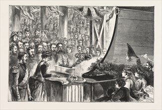 THE PRINCESS LOUISE AT PORTSMOUTH, CHRISTENING OF THE INFLEXIBLE, ENGRAVING 1876, UK, britain,
