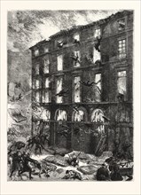 DESTRUCTION OF THE THEATRE DES ARTS, ROUEN, BY FIRE, FRANCE, ENGRAVING 1876