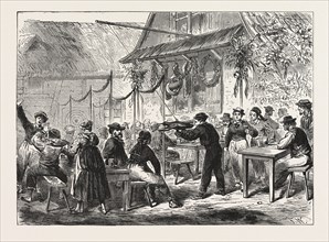 WHITSUNTIDE SPORTS IN BELGIUM: THE GAME OF THE TARGET, ENGRAVING 1876