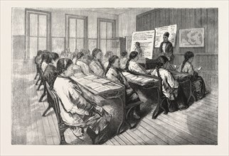 CHINESE MISSION SCHOOL, SAN FRANCISCO, ENGRAVING 1876, US, USA, America, United States