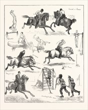 PEN-AND-INK SKETCHES AT THE GRAND MILITARY ATHLETIC MEETING AT LILLIE BRIDGE, ENGRAVING 1876, UK,