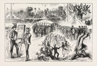 SKETCHES AT THE SUMMER FETE OF THE EARLSWOOD ASYLUM, ENGRAVING 1876, UK, britain, british, europe,
