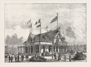 THE PHILADELPHIA EXHIBITION: THE "SINGER" SEWING MACHINE PAVILION, ENGRAVING 1876, US, USA,