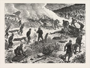 THE WAR: SERVIAN SOLDIERS BURNING THE BODIES OF TURKS KILLED IN THE FIGHT OF AUGUST 23, AND