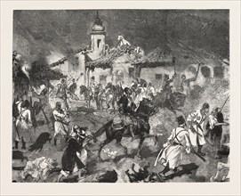 TURKO SERVIA WAR, ARNAUTS AND CIRCASSIANS AND BURNING WITH PETROLEUM THE VILLAGE OF TESICA,