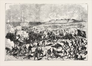 THE WAR, ATTACK ON THE REDOUBT OF SCHUMATORAZ  BY THE TURKISH IMPERIAL GUARD, ENGRAVING 1876