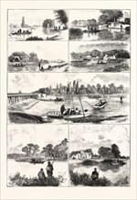 FISHING NOOKS ON THE THAMES, ENGRAVING 1876, UK, britain, british, europe, united kingdom, great
