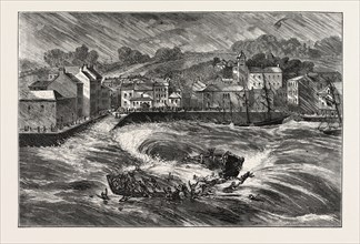 THE FATAL FERRY-BOAT ACCIDENT IN YOUGHAL HARBOUR, COUNTY CORK, ENGRAVING 1876, IRELAND, europe,