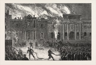 DESTRUCTION OF THE COUNTY HALL, NOTTINGHAM, BY FIRE, ENGRAVING 1876, UK, britain, british, europe,