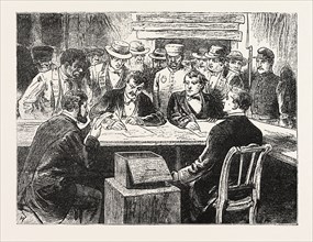 PRESIDENTIAL ELECTION, COUNTING THE VOTES, ENGRAVING 1876, US, USA, America, United States,