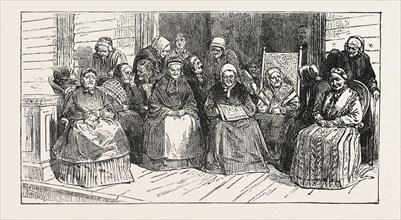 AN AFTER-TEA CHAT AT THE ISABELLA HOME, LONG ISLAND, ENGRAVING 1876, US, USA, America, United
