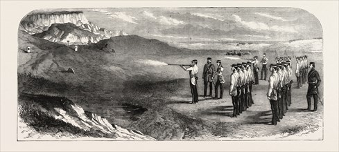 THE HON. ARTILLERY COMPANY OF LONDON PRACTISING WITH THE RIFLE, SEAFORD, EAST SUSSEX, UK, 1858