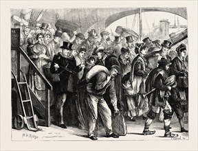 LANDING OF FRENCH REFUGEES AT LONDON BRIDGE, LONDON, UK, 1870
