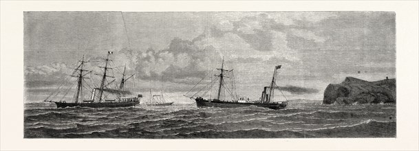 THE ATLANTIC TELEGRAPH: PAYING OUT THE SHORE END OF THE CABLE FROM THE CAROLINE OFF VALENCIA,