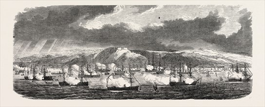 THE FRENCH AND BRITISH FLEETS AT CHERBOURG, FRANCE: SUNRISE IN THE ROADSTEAD, CHERBOURG: VIEW OF