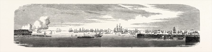 THE FRENCH AND BRITISH FLEETS AT CHERBOURG, FRANCE: VIEW OF THE ROADSTEAD AFTER THE ARRIVAL OF THE