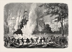 CHOLERA AT MARSEILLES, MARSEILLE, FRANCE: FIRES LIGHTED IN THE SQUARE OF THE OLD PALACE OF JUSTICE