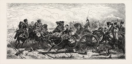 "CHARGE OF ARTILLERY OF THE FRENCH GUARD IN THE BATTLE OF TRAKTIR DURING THE CRIMEAN WAR", FROM A