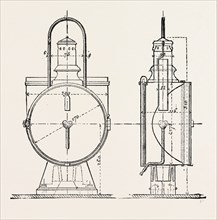 COMPRESSED OIL GAS FOR LIGHTING CARS, STEAMBOATS, AND BUOYS: LOCOMOTIVE HEADLIGHT, 1882